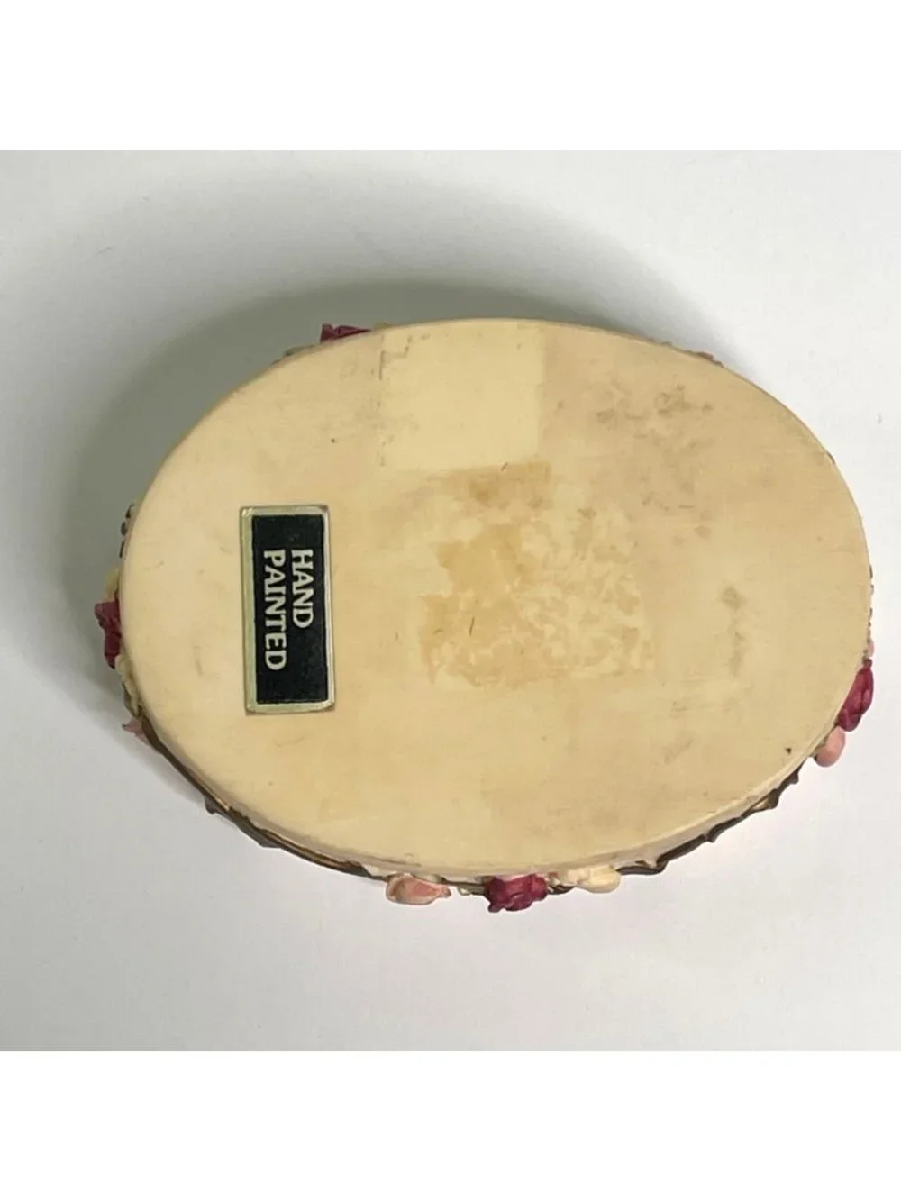 Vintage Dezine Hand Painted Resin Trinket Box Raised Floral 1993 Cake Style